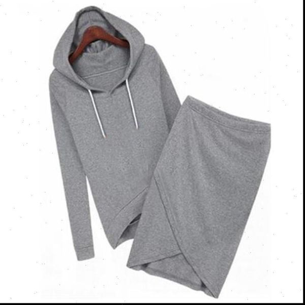 

the suit hooded cultivate women tracksuits hoodies skirts set thicken loose cotton split, Gray