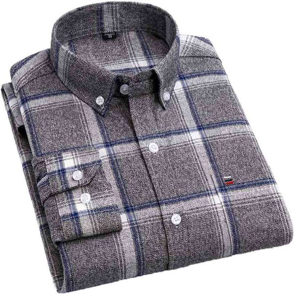 

aoliwen brand 100%cotton chechered casual shirts for men warm long sleeve plaid shirt winter soft striped male comfortable shirt 210626, White;black