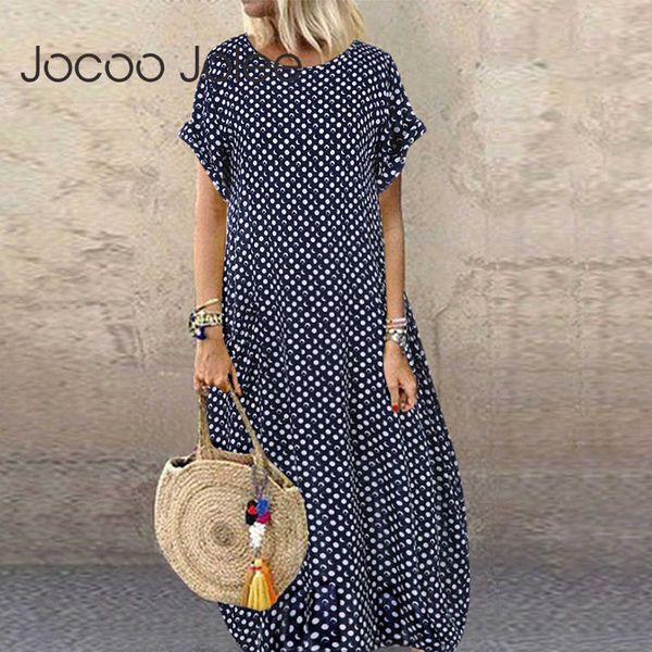 

jocoo jolee women printing round neck short sleeve casual basic long dresses loose prairie chic plus size beach style 210619, Black;gray