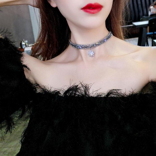 

and korean net red short necklace jewelry collar chain female personality flower pendant neck necklaces, Silver