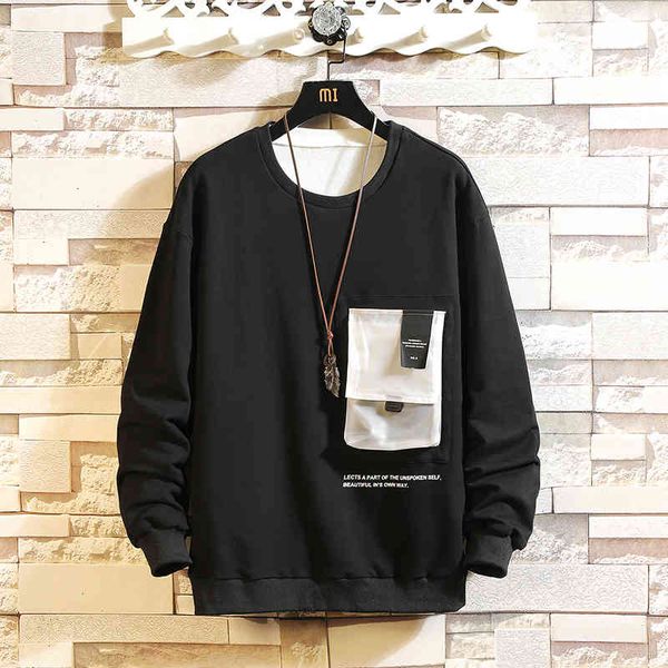 

men's hoodies & sweatshirts 2021 new mens fashion camouflage pocket cotton o-neck sweatshirt men casual autumn patchwork 27rt, Black