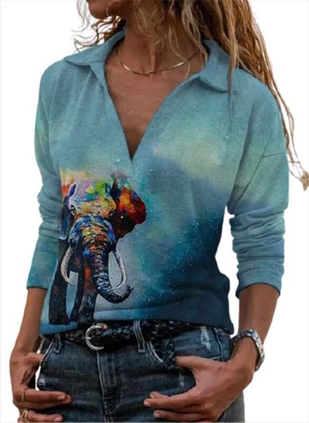 

autumn winter elephant print pullover womens shirt fashion lapel long sleeve office blouses elegant slim female women blous, White