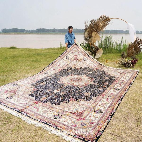 

carpets 10'x14' blue large oversize franch style luxury handmade floor carpet (yl0346)