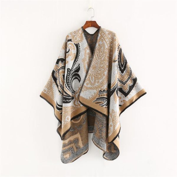 

scarves winter autumn cashew imitation cashmere split cape cloak pashmina jacquard thick long large blanket warm scarf women, Blue;gray