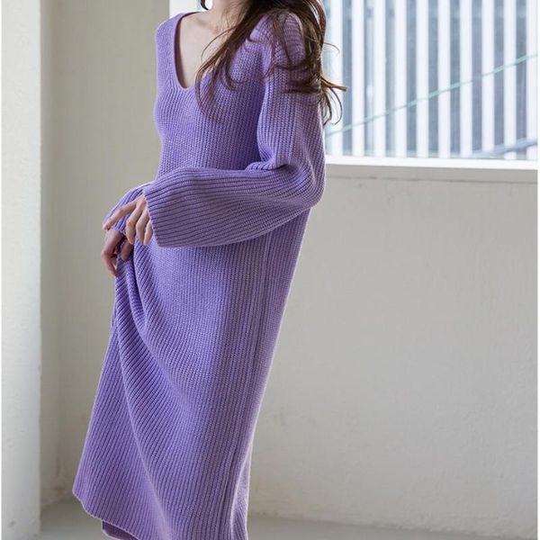 

women's sweaters dress 2021 autumn and winter knitted v-neck slit sweater ladies small fresh, White;black