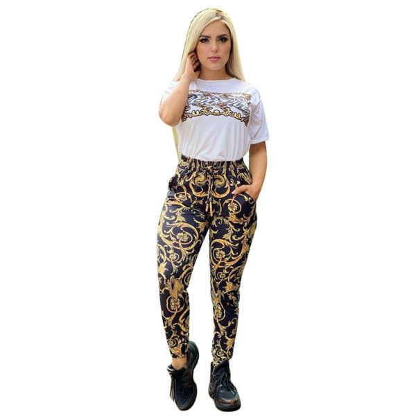 

european and american tracksuits cross-dorder women's fashion printing casual slim two-piece set spot, Gray