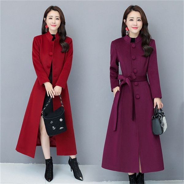 

women's wool & blends kmetram woolen coat female jacket winter women clothes 2021 thicken long trench vintage outwear abrigo mujer my, Black