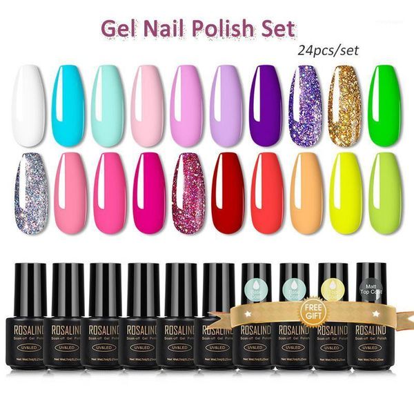 

24pcs/set gel nail polish uv/led soak-off pure colorful glitter shiny semi-permanent with base coat glossy makit1, Red;pink