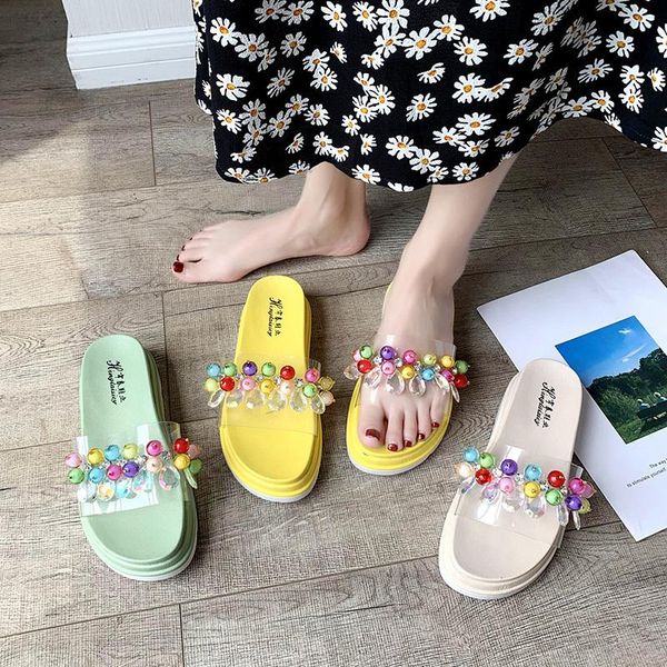 

slippers cinessd thick bottom female word wear summer 2021 hong kong style net red wild sandals and, Black