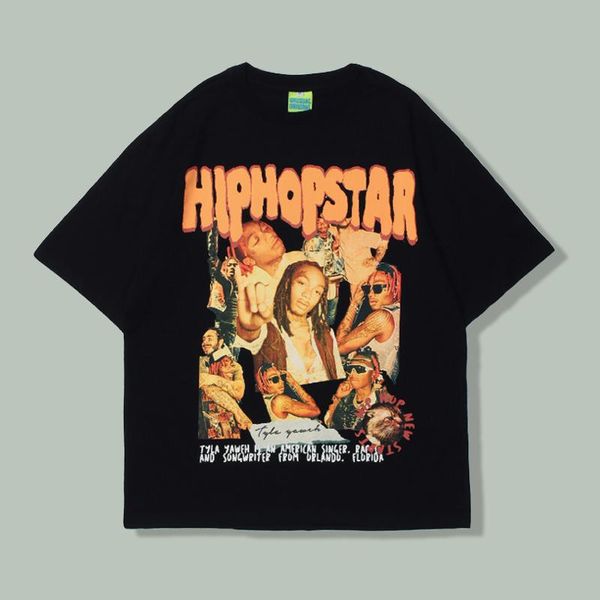 

men's t-shirts hip hop short sleeve t shirt men print character loose cotton tees summer harajuku streetwear punk oversize casual, White;black