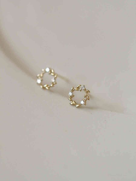 

goldtutu pure 9k gold earrings zircon small garland korean fashion for teens 2021 trend earring studs, Golden;silver