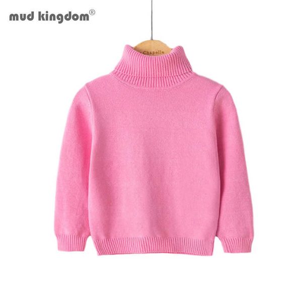 Mudkingdom meninos meninas meninas camisolas de manga comprida moda turtleneck sólido outono de inverno malha quente camisola crianças roupas 210615