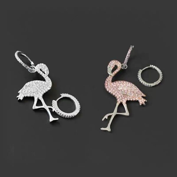 

stud dini s925 sterling silver pink diamond flamingo asymmetric earrings ladies fashion classic personality trend jewelry, Golden;silver