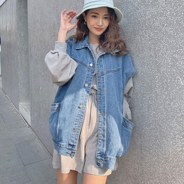 

women's vests [ewq] 2021 summer turn-down collar single breasted plus size women denim jacket korea casual ladies vest coats qv17105, Black;white