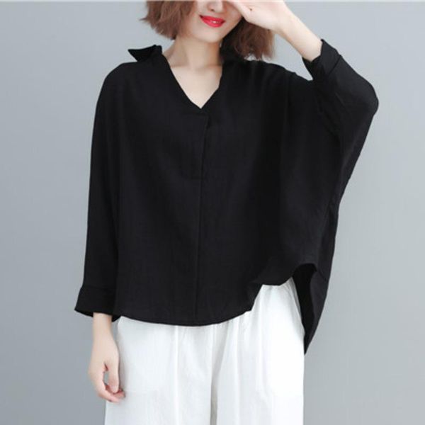 

women's blouses & shirts [ewq] 2021 spring autumn pattern v-collar long sleeve solid patchwork pullovers casual shirt women blouse larg, White