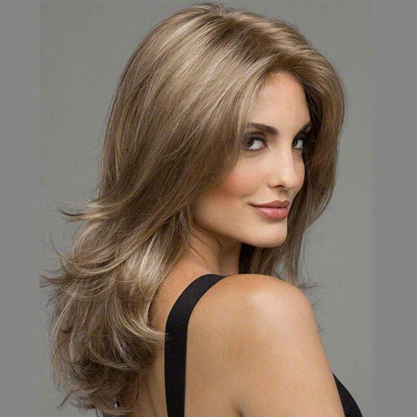 

style wig medium long curly middle split fashion wig high temperature silk hair cover, Black