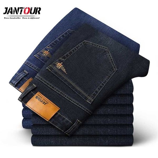 

brand men's straight elastic cotton jeans men fashion business classic style jean denim pants trousers big size 35 40 42 44 211111, Blue