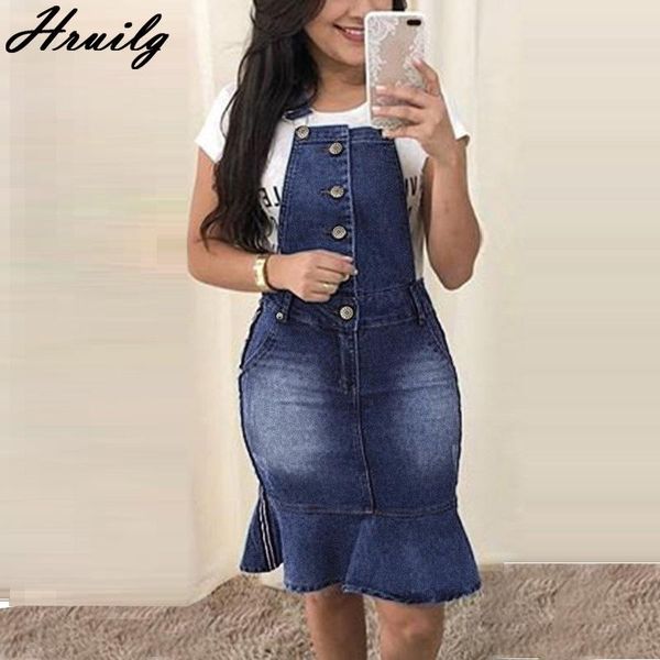 

denim suspender dresses button pocket ruffles for women backless sleeveless slim casual sukienka damska, Black;gray