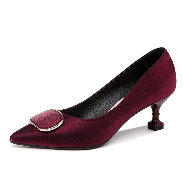 

dress shoes woman fashion pointed toe satin women pumps high heels for party black/wine red 3-9866