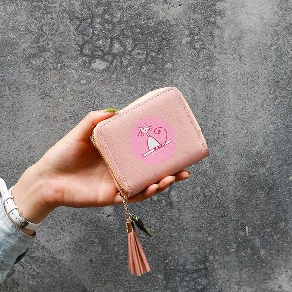 

wallets women lovely cat girls short lady zipper coin purse tassel woman clutch purses cards holder wallet burse bags pocket, Red;black