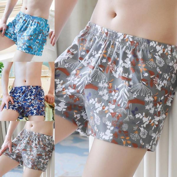 

underpants soutong hawaiian print men loose soft mid rise boxer briefs male panties, Black;white
