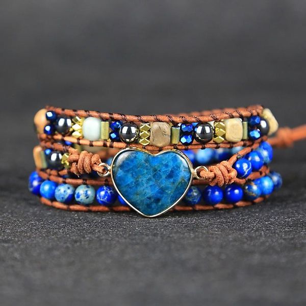 

tennis oaiite bohemia jewelry spiritual apatite imperial stone bracelets heart shaped bracelet 3 strands multilayer braided wristband, Golden;silver