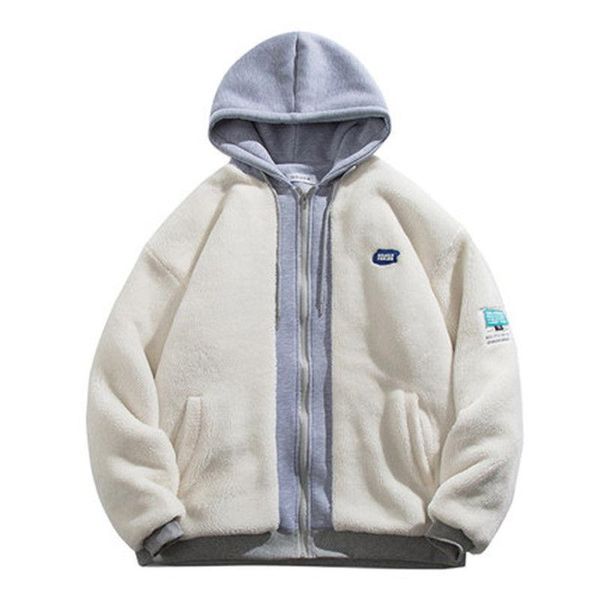 

women's hoodies & sweatshirts winter lady coat zipper keep warm splicing lamb wool women hoodie sweatshirt plus velvet letter embroider, Black