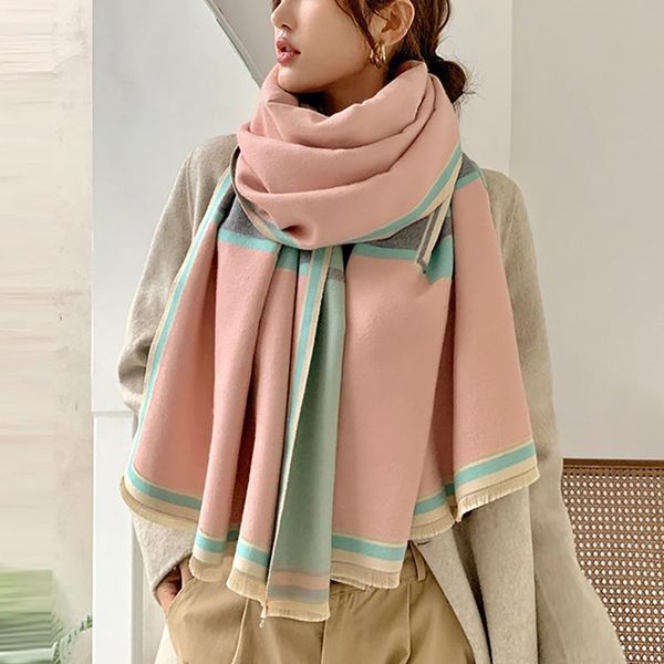 

scarves winter scarf warm cashmere double-sided thick lady fashion shawl female students dual-use foulard banket print bandana, Blue;gray