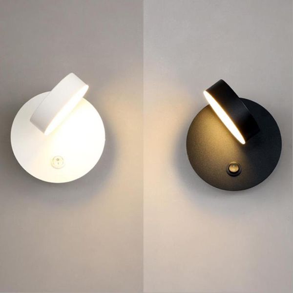 

wall lamps nordic led light 7w rotated sconce for bedroom study living room switch bedside black/white decor indoor lighting fixture
