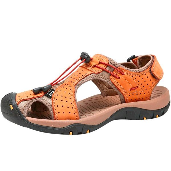 

sandals 2021 male shoes genuine leather men summer beach fashion outdoor casual plus size sandalias flats, Black