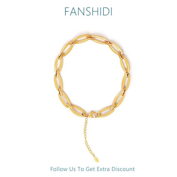 

link, chain fanshidi stainless steel oval bracelet for women gold color ins style femme, Black