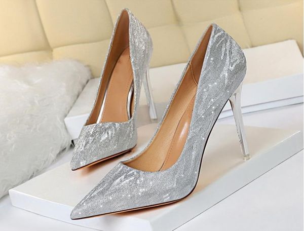 

dress shoes women's fashion pointed toe stiletto high heels solid sequins summer pumps brand designer french ladies wedding, Black