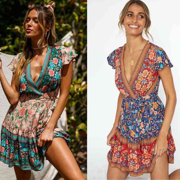 

2020 new rayon lace positioning printing v-neck holiday beach dress, Black;gray