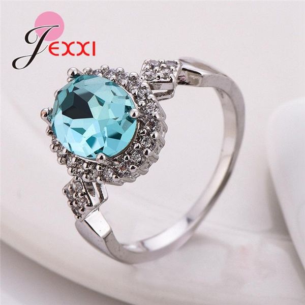 

cluster rings bright crystal for women wedding engagement anniversary super nice genuine 925 sterling silver round lovers, Golden;silver