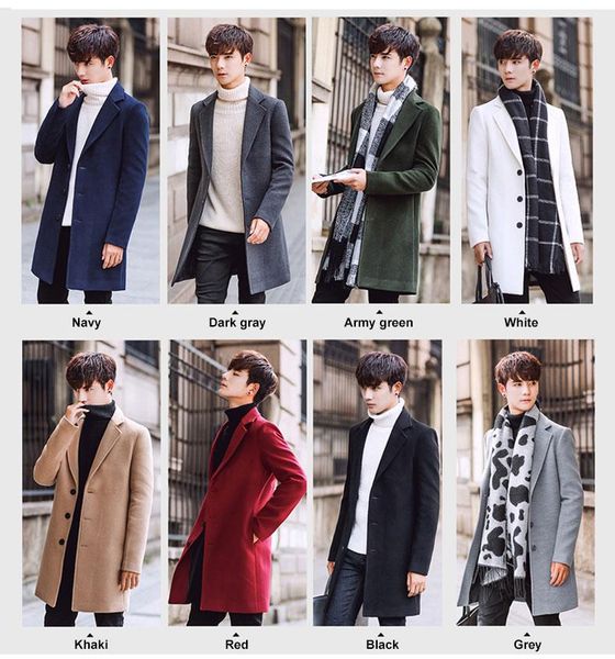 

long jacket men korean winter coat slim fit autumn outwear plus size 5xl woolen, Tan;black