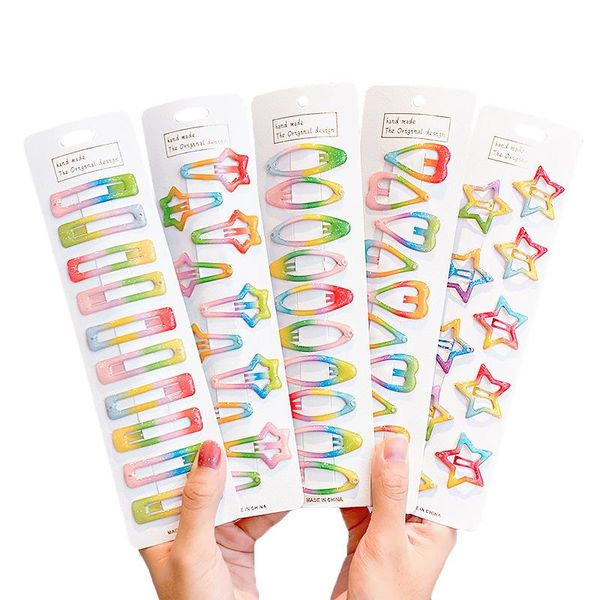 

fashion set hair clip for women korean hairpins geometric colourful barrettes girls side hairgrip accessories, Slivery;white