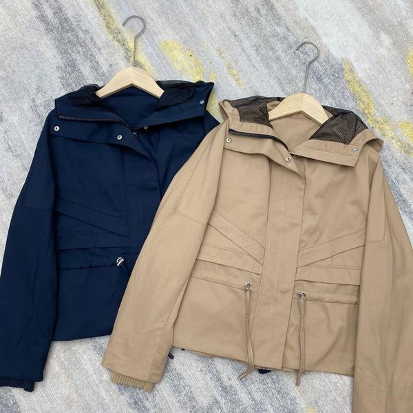 

women's jackets hooded drawstring autumn spring classic jacket zipper up coat women short trench outwear khaki overcoats female, Black;brown