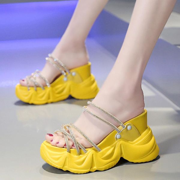 

summer women's cross rhinestone narrow band platform open toe slippers 10.5cm wedges super high heels sandals, Black