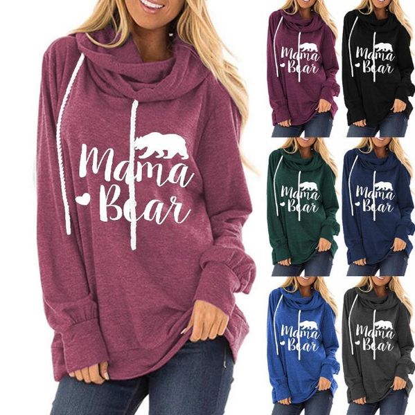 

hooded t-shirts long sleeve hooded mama bear coat batwing sweatshirt loose fit outerwear t shirts letter printing round neck casual blouse, Blue