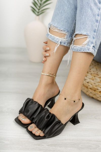 

slippers women's black shirred high-heeled