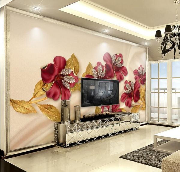 

wallpapers cjsir custom wallpaper 3d luxury diamond flower jewelry tv background wall papel de parede mural papier peint