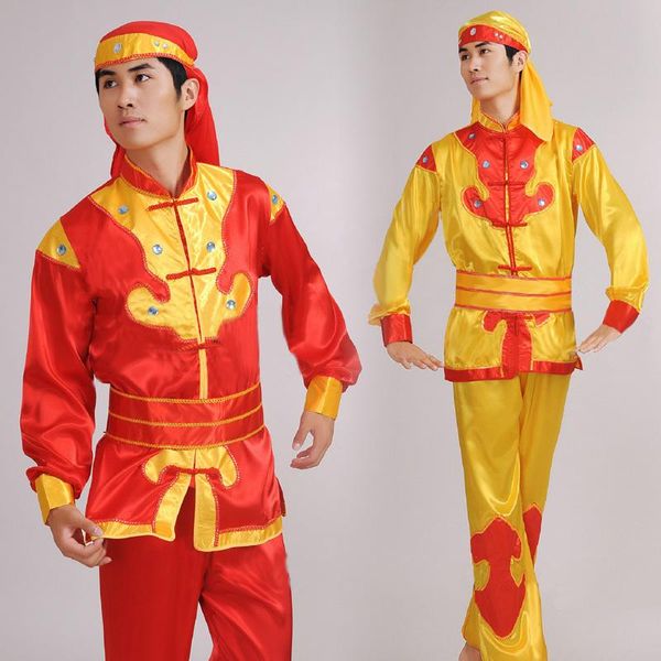

chinese male yangko costume dragon dance clothes lion clothing folk waist drum 18 stage wear, Black;red