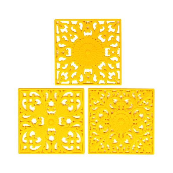 

mats & pads 3pcs pot holder vintage kitchen durable dining table trivet mat dish home square heat resistant hollowed out non slip hanging
