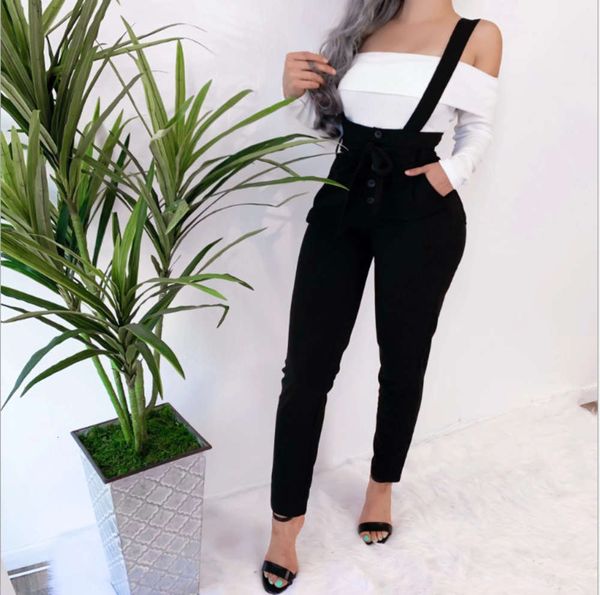 

autumn casual pants fashion slim off shoulder open back strap zc3384, Black;white