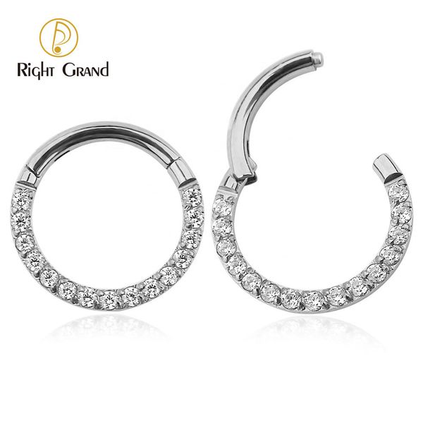 Right Grand ASTM F136 Titanium 16G Zirconia Gem Stone Daith Ear Nose Clicker Ring Gioielli per piercing per il corpo