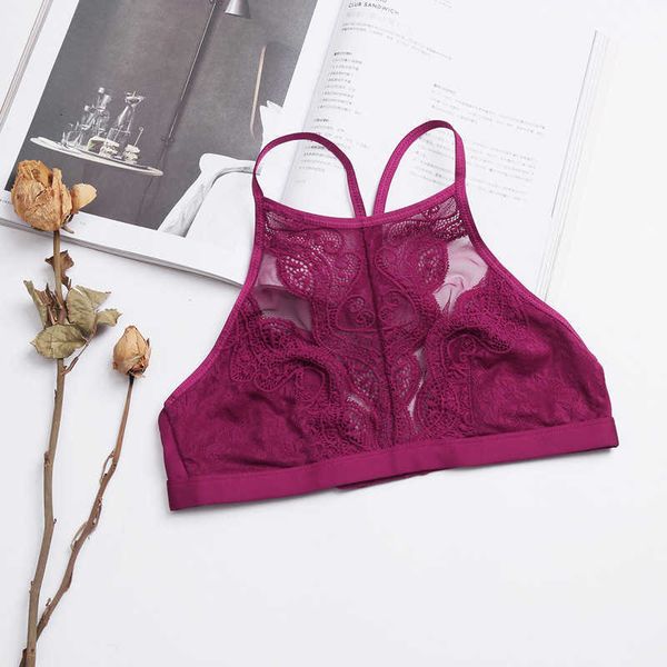 

fashion bras adjustable strape nylon women lingerie comfortable lace bralette ultra thin high neck ladies underwear 210623, Red;black