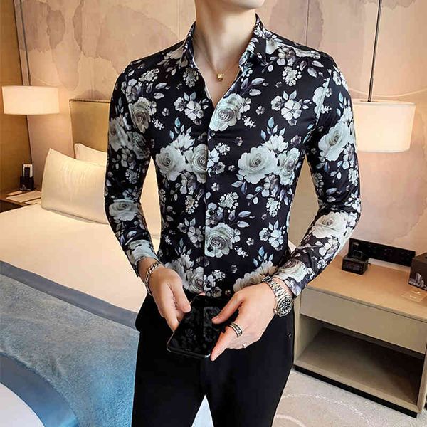 

t shirts korean long men's floral fashion 2021 thin casual fit club tuxedo dress streetwear blouse homme 3xl-m uoqu, White;black