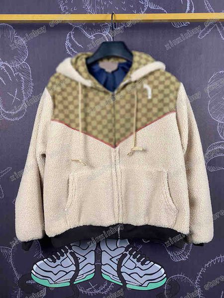

21fw men women digners ets hooded granular veet jacquard fabric splicing woolen cloth fashion streetwear quality, Black;brown
