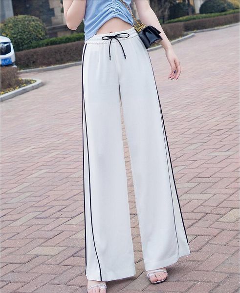 

women's pants & capris 2021 summer fashion casual loose plus size female women ladies girls chiffon wide leg clothing, Black;white