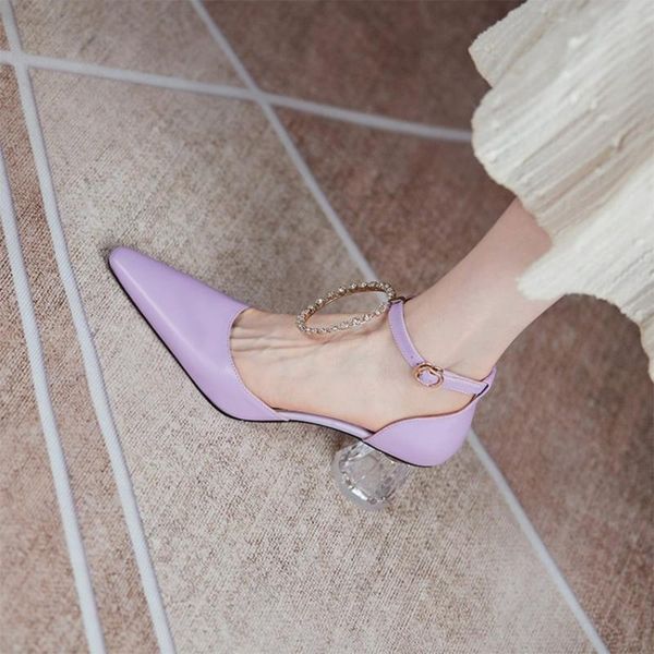 

womens pointy toe rhinestones circle crystal ring decor high heel pumps shoes real leather sandals 2021 dress, Black